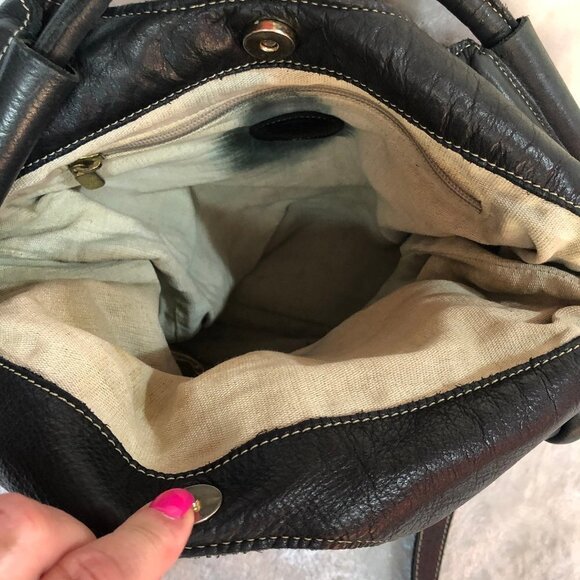 Genuine Roots Black Leather Bucket Crossbody Shoulder Bag Purse - Picture 9 of 16